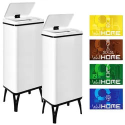 WellHome - 2er-Set Intelligenter Mülleimer 60L in Weiß mit Magnetetiketten 35,5x26x95,5 cm