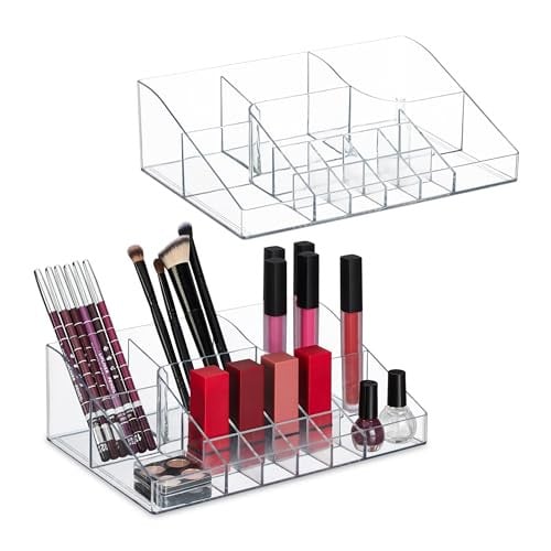 Relaxdays Make-up organizer set van 2, transparant, kunststof