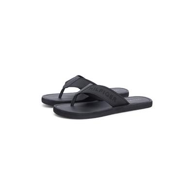 Zehentrenner TOMMY HILFIGER "HILFIGER LEATHER BEACH SANDAL", Herren, Gr. 41, schwarz, Textil, Schuhe Zehentrenner, Sommerschuh, Flat mit modischer Logostickerei
