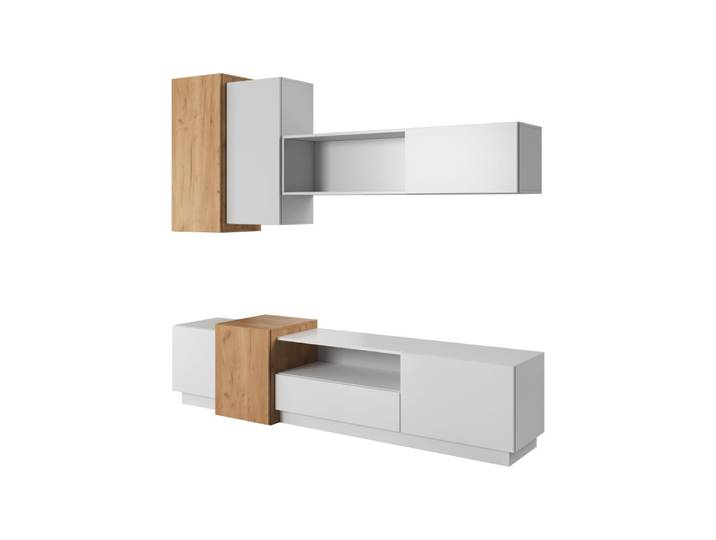 Meuble TV effet bois Blanc et Crème