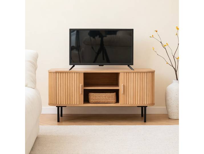 Meuble tv 2 portes en bois et metal