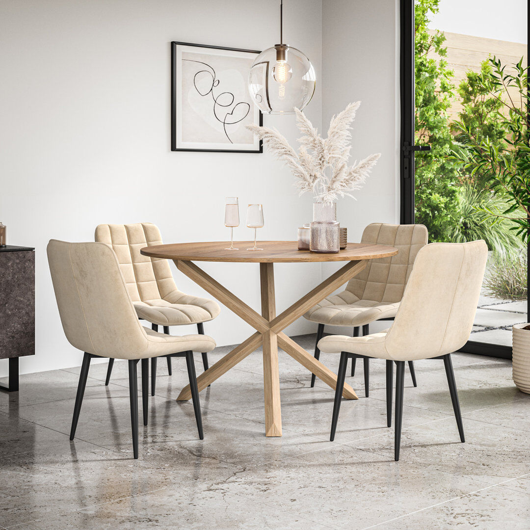 Metro Darcus 120cm Round Dining Table Set with 4 Nova Velvet Chairs Oak/Oak/Beige 4