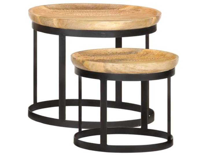 Favemtsl Beistelltisch 2er Set Rund Mango Massivholz Metall Couchtisch Handgeschnitzte Blumenmuster auf echtem Mangoholz werten Ihr Wohnzimmer und Schlafzimmer stilvoll auf.