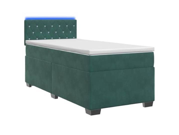 KTHLBRH Boxspringbett mit Matratze und LED, Dunkelgrün, 90 x 200 cm Verstellbares Kopfteil, Samtpolsterung, Taschenfedern, USB-Anschluss, abnehmbare Bezüge, Holztechnik