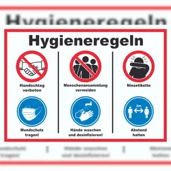 Hygieneregeln Symbol und Text Schild A0 Rückseite selbstklebend