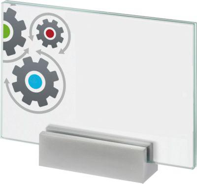 moedel MONACO Türschild, DIN A6, ESG-Glasscheiben, Aluminiumadapter, individuell beschriftbar, alusilber, Schraub-/Klebemontage, B 148 x H 105 mm