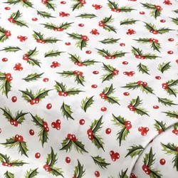 Baumwollstoff Ilex & Beeren "Sina", weiß-color