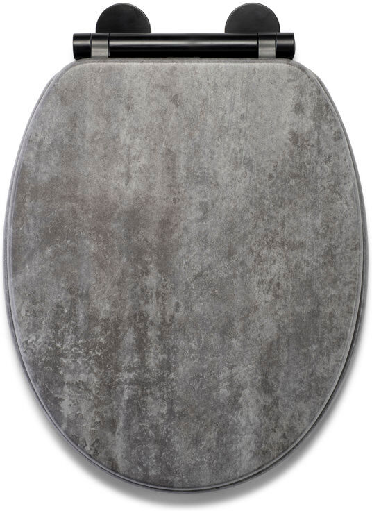 Croydex Soft Close Wooden Toilet Seat - Quick Release for Easy Cleaning and Adjustable Hinges with Top and Bottom Fixings, Antibacterial Seat Surface Grey/Black 95.25cm W X 47.2cm D