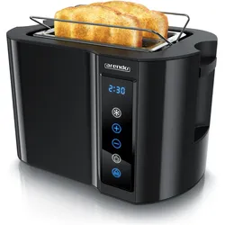 Arendo Toaster Edelstahl 2 Scheiben Kurzschlitz, Brötchenaufsatz, Display mit Restzeitanzeige, Touchpanel, Toaster, Schwarz, Silber