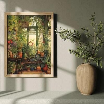 Uplifted Finds Botanical Green Houseplant Canvas Art   Calming Nature Indoors Interior Print 17 50 X 70 Cm