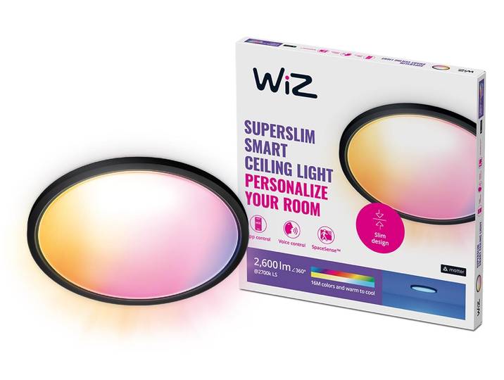 WiZ Superslim Deckenleuchte 22W, Intelligente Deckenbeleuchtung, Wi-Fi/Bluetooth, Schwarz, Wi-Fi 4 (802.11n), 802.11b, 802.11g, LED, Kunststoff