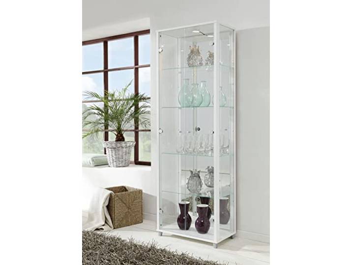 möbelando Vitrine Glasvitrine Standvitrine Vitrinenschrank Berlin V Weiß