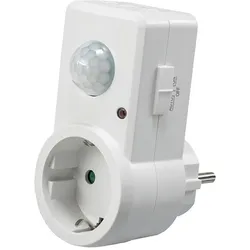 König Design, Zubehör Gebäudesicherheit, Zwischenstecker mit Bewegungsmelder 120° 9m Reichweite 230V/1200W, weiss