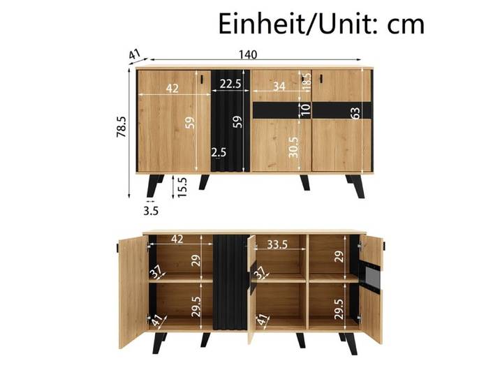 Feuille épaissie Grand buffet 140 x 78 5 x 41 cm buffet aux couleurs coordonnées en bois et noir avec rangement armoire avec lam