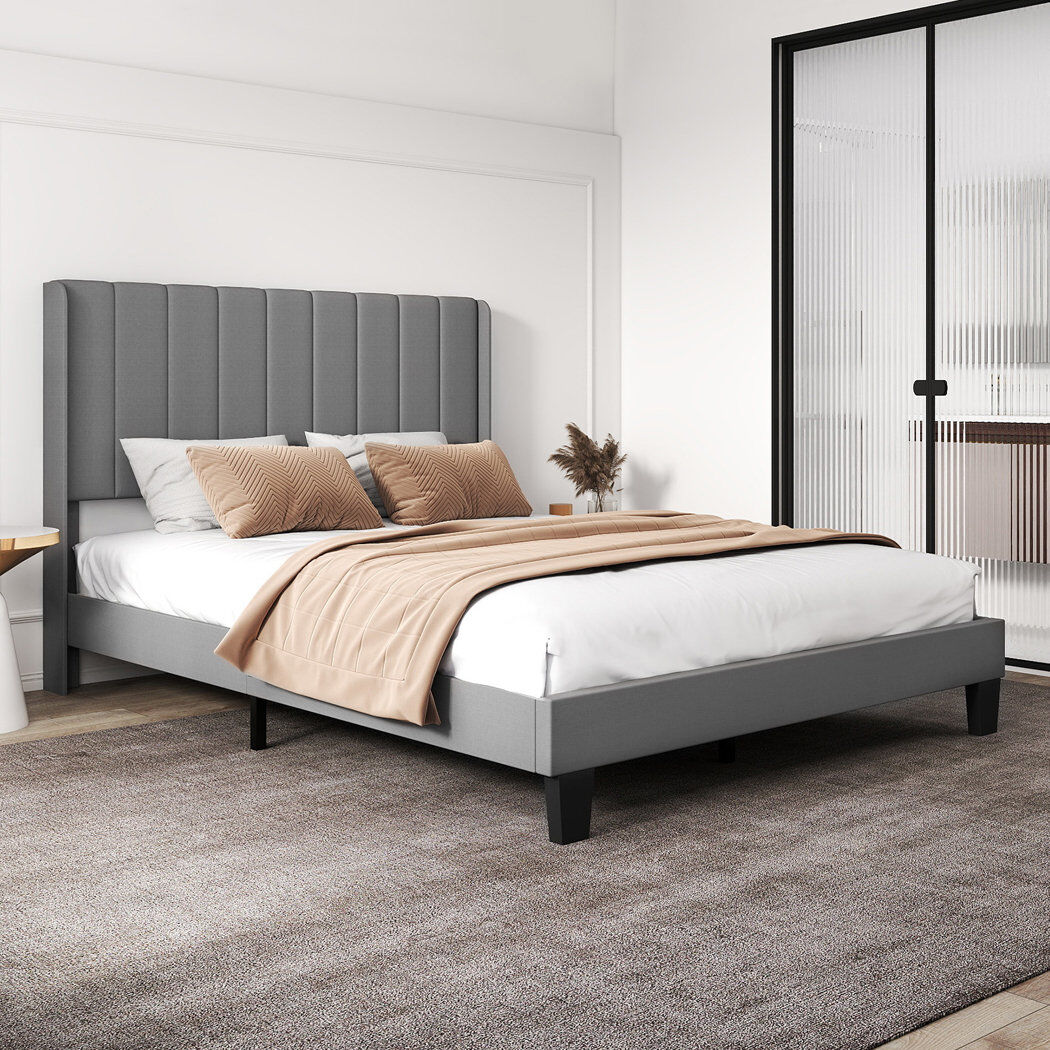 17 Stories Upholstered Fabric Bed Frame Grey Double (4'6)