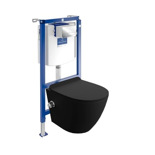 Villeroy&Boch ViConnect H112 Complete Inbouwtoiletset met Wandcloset Salto Black en Bedieningsplaat Chroom