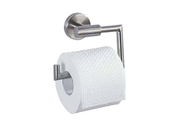 WENKO Toilettenpapierhalter mit Wandmontage ohne Deckel, Toilettenpapier- WC-Rollenhalter aus Edelstahl matt rostfrei, Mod. Bosio