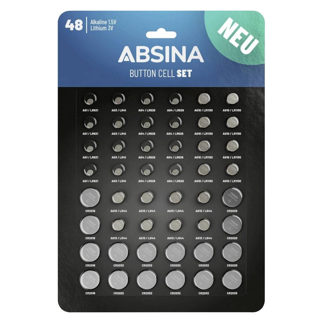 Absina Knopfzellen-Set (48 Stk., A10, A13, AG1, CR2025, CR2032) (401008-2)