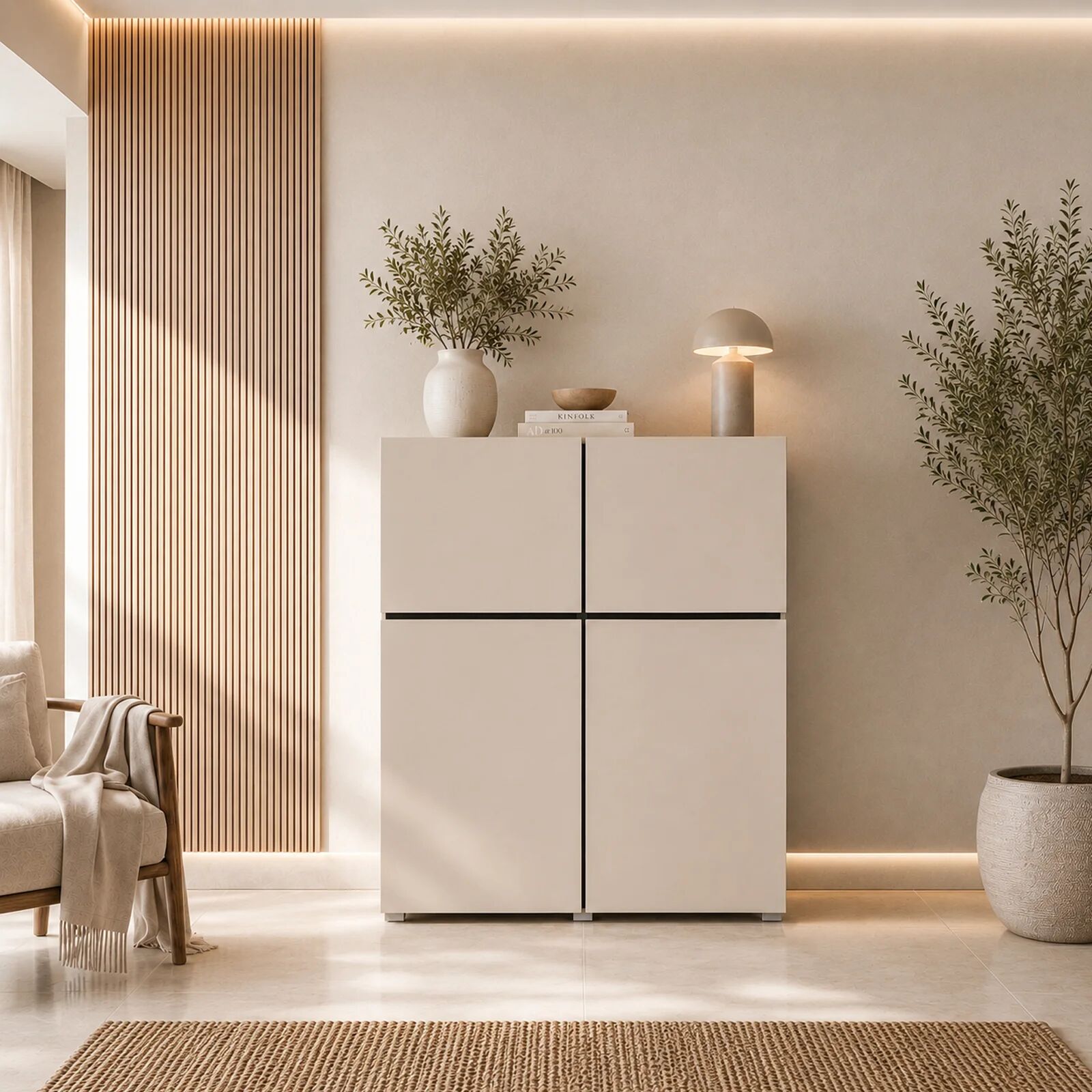 garneroarredamenti Credenza alta 120x139h cm 4 ante moderna beige cashmere nero Lolla