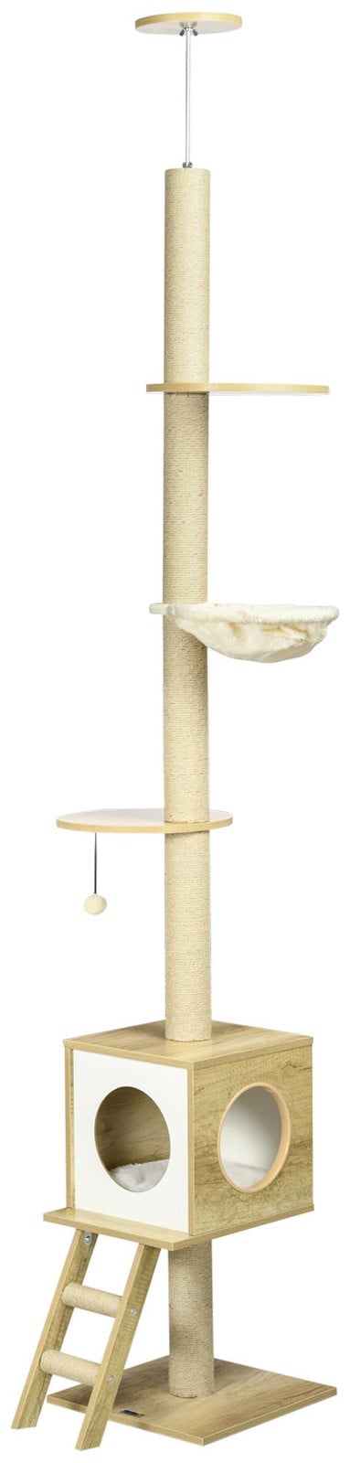 PawHut Kattenkrabboom tot aan het plafond, klimboom, lichtbruin, Hoogte: 240-260 cm