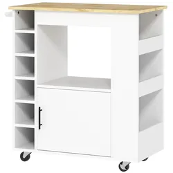 STILVORA Küchenwagen Servierwagen Eiche 83x40x83 cm mit Arbeitsplatte, Weinregal, Schranktür, Seitenablagen, Rollen und Soft Close Scharnieren