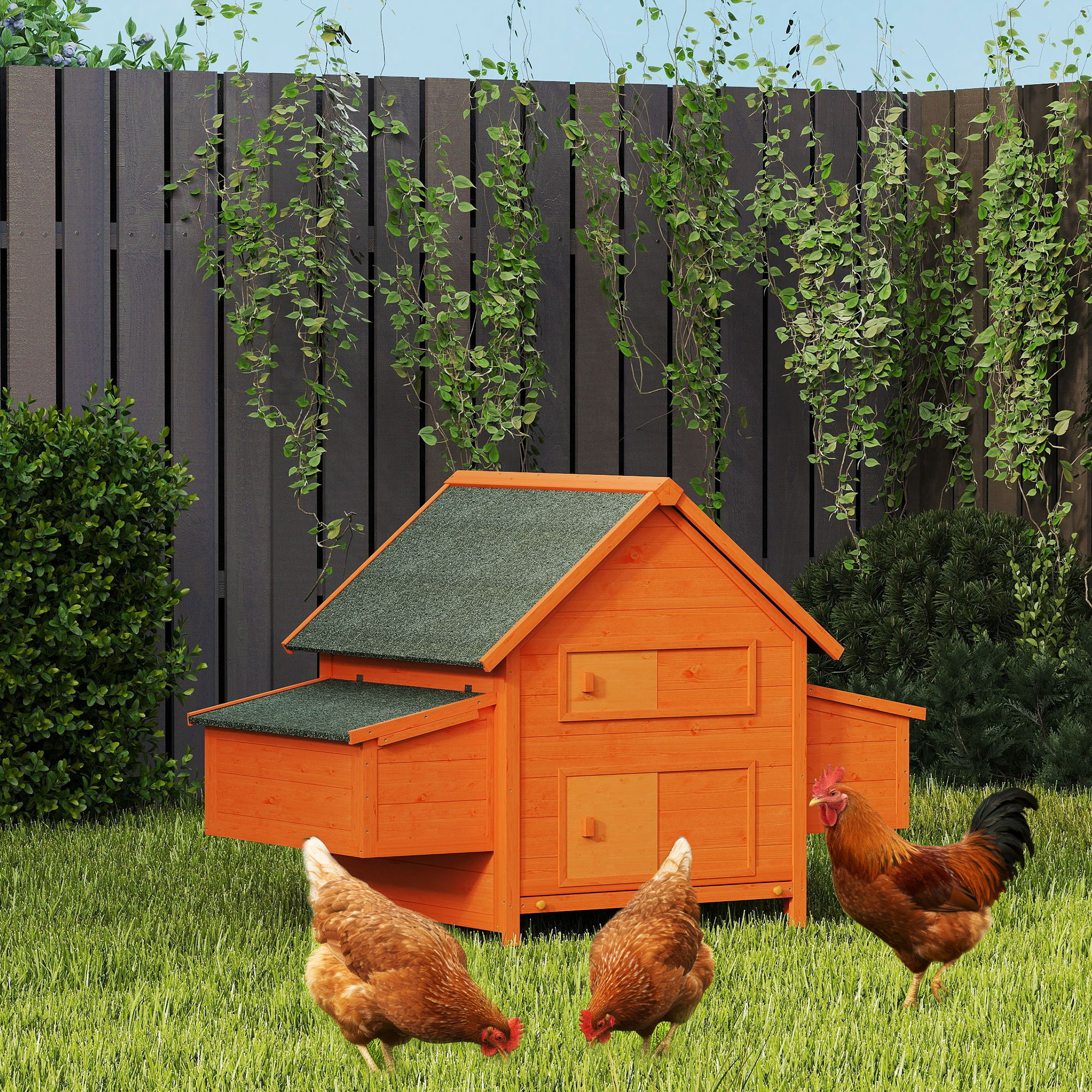 Pawhut Pollaio in Legno con Tetto Impermeabile per 4 Galline, Gabbia per Galline, 160x98.5x107cm   Aosom Italy
