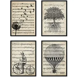 POSTER Set mit 4 Notenblatt A4 Schwarzer Rahmen
