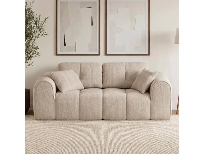skølm Vanaheim Sofa 2-Sitzer, Beige, Cloud Couch, Vollschaum, 2 Kissen Modulares Schlafsofa, Sofagarnitur 197 cm breit, Wohnzimmersofa, vakuumiert verpackt, Gästezimmer, kein Aufbau erforderlich