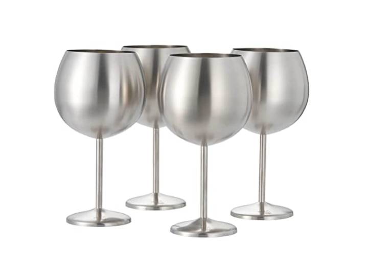 Oak & Steel - 4 Grote Roestvrijstalen Ballon Gin Tonic Cocktailglazen (RVS, XL 700ml) - Zilver - Stevig en Onbreekbaar - Cadeau voor Verjaardagen en Kerstmis