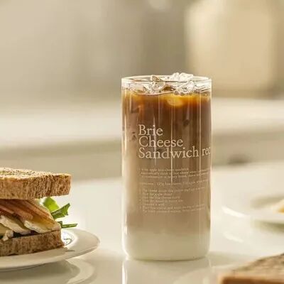 Multicon Wholesale Hub Glass Tumbler Korean Style English Letter Design, Heat Resistant Glass Mug, Clear Tumbler For Coffee Tea Waterbottle white Letter