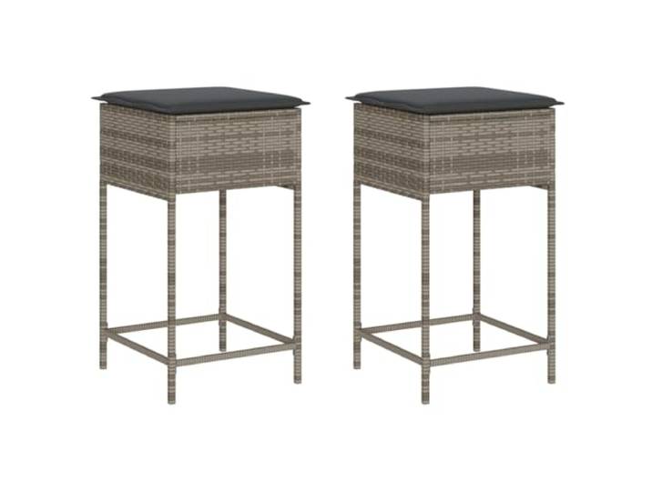 FDSAQOPT Garten-Barhocker mit Kissen 2 STK. Grau Poly Rattan PE-Rattan, pulverbeschichteter Stahlrahmen, abnehmbare waschbare Bezüge, geringes Eigengewicht, pflegeleicht