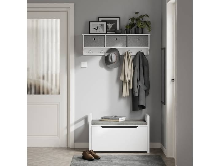 SoBuy FSR76-W Banc de rangement avec siège, banc de rangement, coffre à siège pliable, coffre à jouets, capacité de charge 120 kg, blanc
