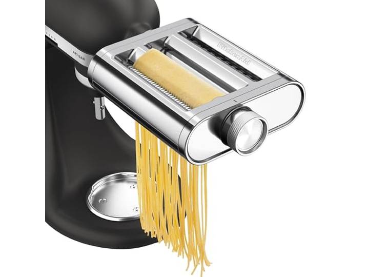 KitchenAid Accessoire Pâtes 3-en-1 Métal\, Laminoir\, Coupe-Spaghetti et Coupe-Fettuccine\, Compatible Robots KitchenAid\, Acier Inoxydable