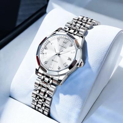 Inspire Select OLEVS Elegant Golden Women's Quartz Watch Waterproof Stainless Steel Luxury Ladies Wristwatch silver White
