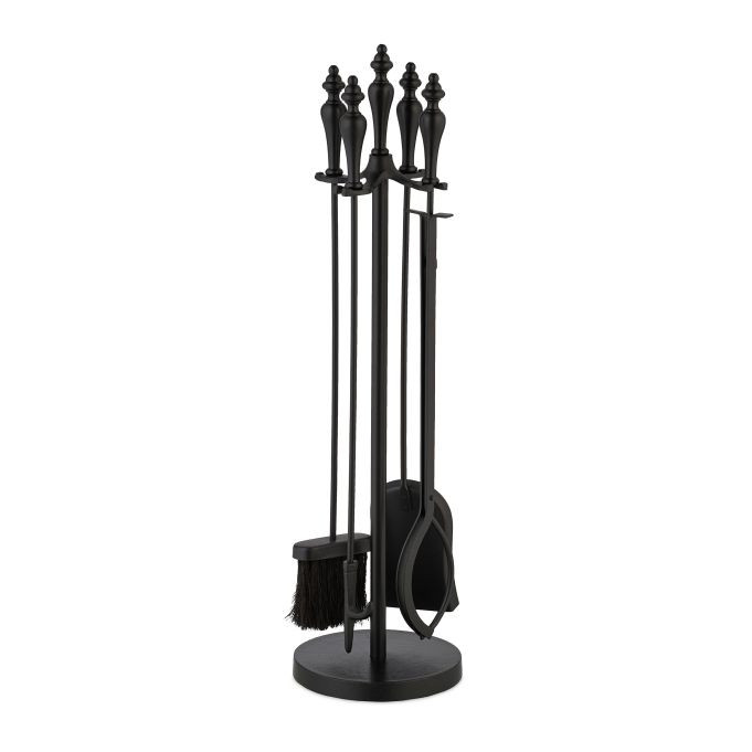Relaxdays 5-delige vintage haardset met accessoires, zwart, metaal en aluminium