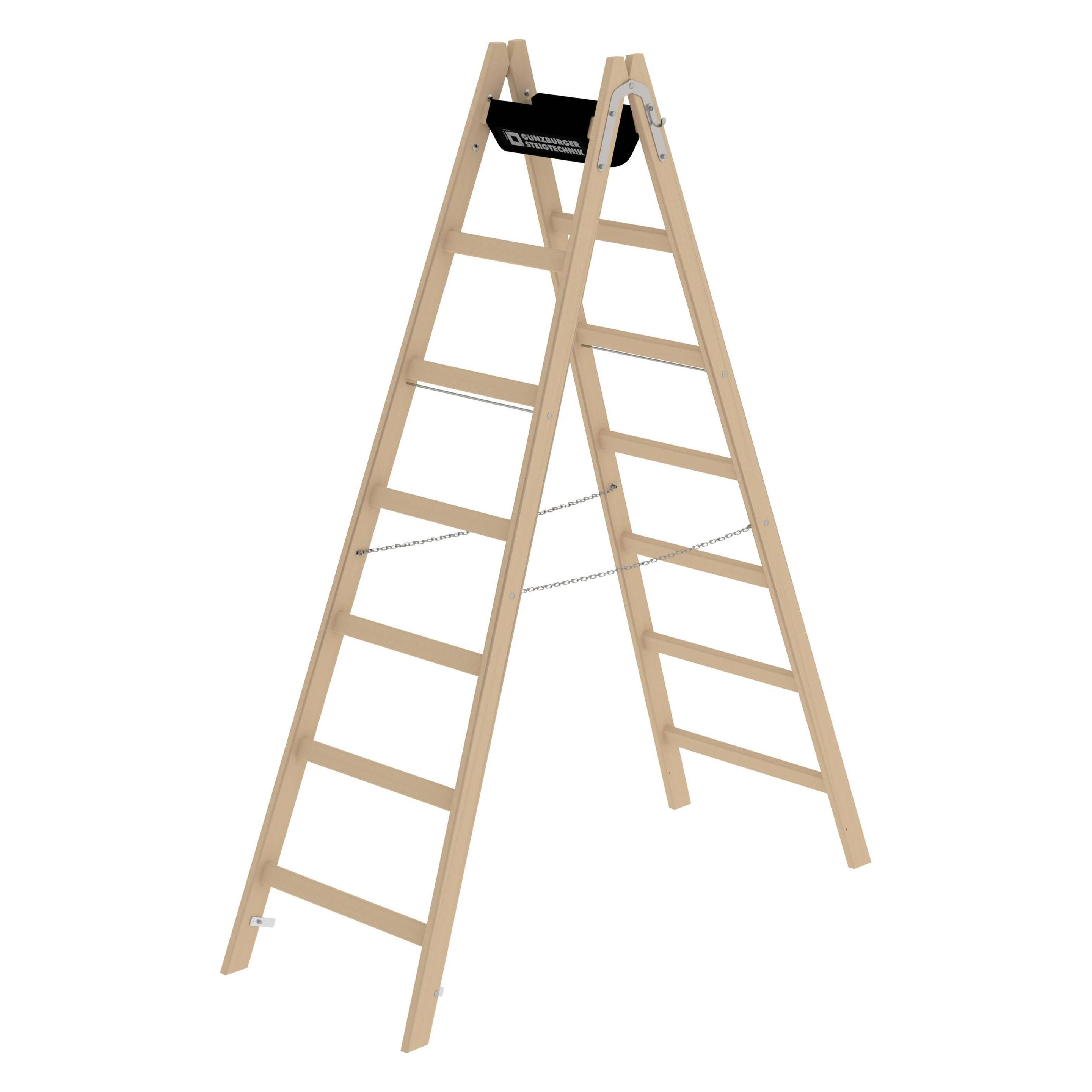 Munk Sprossen-Stehleiter Holz 2x7 Sprossen (Stehleiter, 207 cm) (033214)