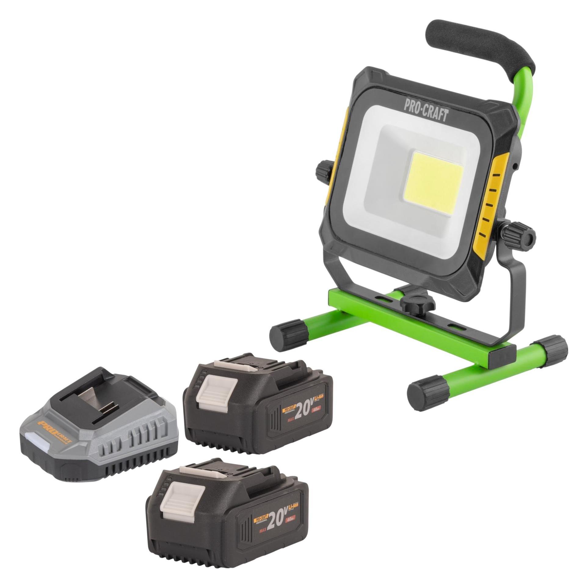 Procraft LP20 Akku LED Strahler 20 V IP 20 + 2x Akku 4,0 Ah + Ladegerät (LP20)