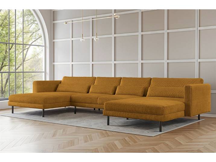 Fun Möbel Wohnlandschaft Sofa in U-Form AGADA in Stoff, inkl. 4 Zierkissen, Rücken echt bezogen