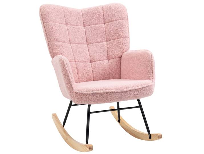 Fauteuil à bascule revêtement bouclette acier et bois massif rose