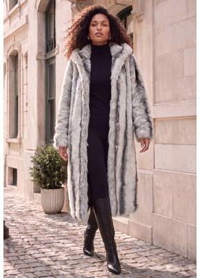 Plus Size Women's Plus Size Hooded Faux Fur Coat by Roaman's in Chinchilla (Size 2X)