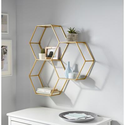 Deko-Wandregal OTTO HOME "Lenia, 3 Ablageflächen aus Glas in einer besonderen Form kombiniert", gold (goldfarben), B:72cm H:71,5cm T:15cm, Glas, Metall, Regale, Geschenkartikel, für elegantes und modernes Wohnen, aus Metall, in 3 Farben