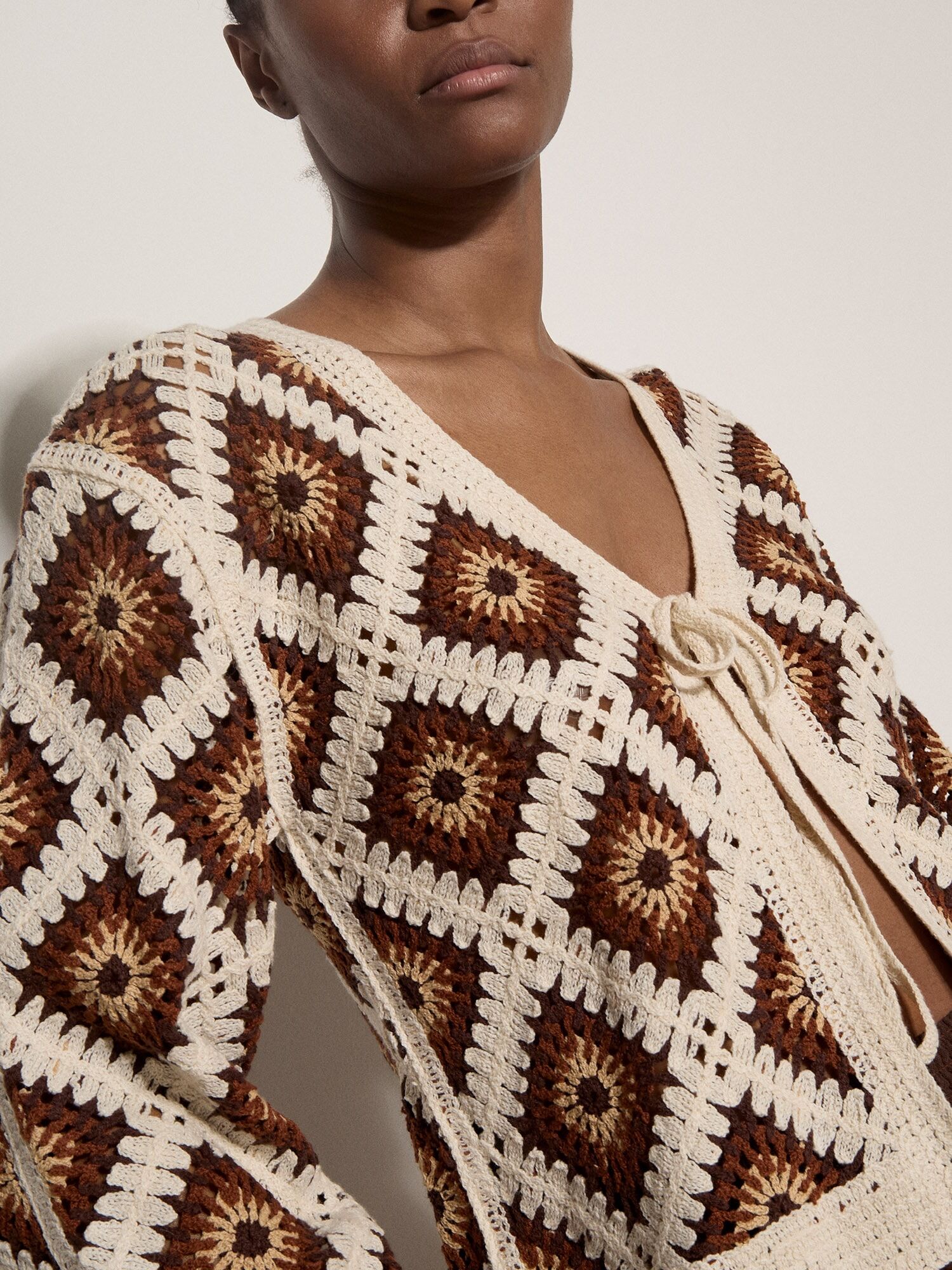 Cardigan APRICOT "Gehäkelte Strickjacke", Damen, Gr. L (40), orange (rust, braun), Strick, Obermaterial: 62% Baumwolle CO. 38% Polyacryl PAN., gemustert, Strickjacken Cardigan, mit Rautenmuster