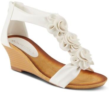 Women's Harlequin Closed Back T-Strap Wedge Sandal by Patrizia by Spring Step in White (Size 41 M)