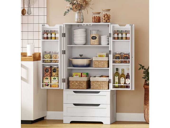 HOMCOM Buffet Cuisine Moderne 2 Portes 2 Tiroirs 58x38x120cm Blanc