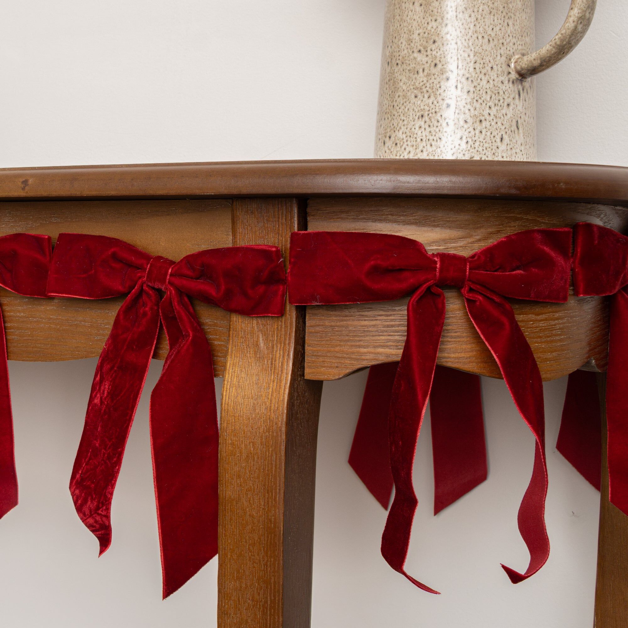 Dark Red Velvet Bow Christmas Garland Bunting - 200cm Ribbon, Velvet, Metal Wire