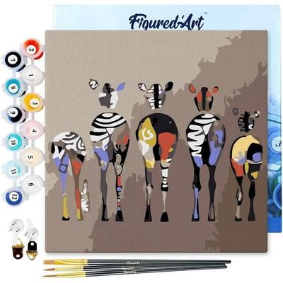 FiguredArt SFA090-Y - Mini Malen nach Zahlen, Zebras von Hinten, Leinwand-Keilrahmen 20x20cm, DIY Bastelset, Paint by Numbers