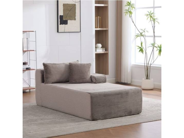 Canapé modulable compressé 1 place en chenille grise avec chaise longue mousse 30D livré monté