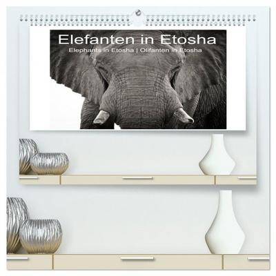 Elefanten in Etosha (hochwertiger Premium Wandkalender 2026 DIN A2 quer), Kunstdruck in Hochglanz