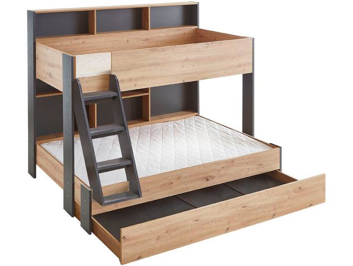 Relita Etagenbett viel Stauraum, pflegeleichte Melamin Oberfläche, 3 Farben zur Wahl (viele Regalfächer an der Bettrückseite, inkl. Schublade auf Rollen), viel Stauraum, pflegeleichte Melamin Oberfläche, 3 Farben zur Wahl