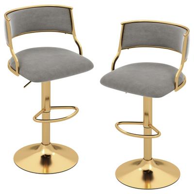 Costway Swivel Bar Stool Set of 2 Dutch Velvet Height Adjustable Island Stools-Grey